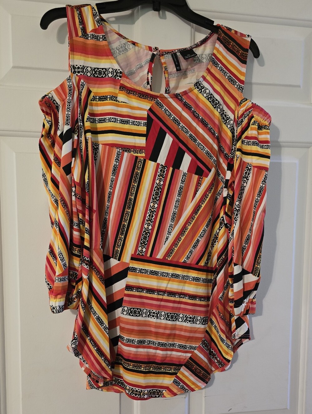 New Directions Cold-Shoulder Striped Blouse - Multicolor